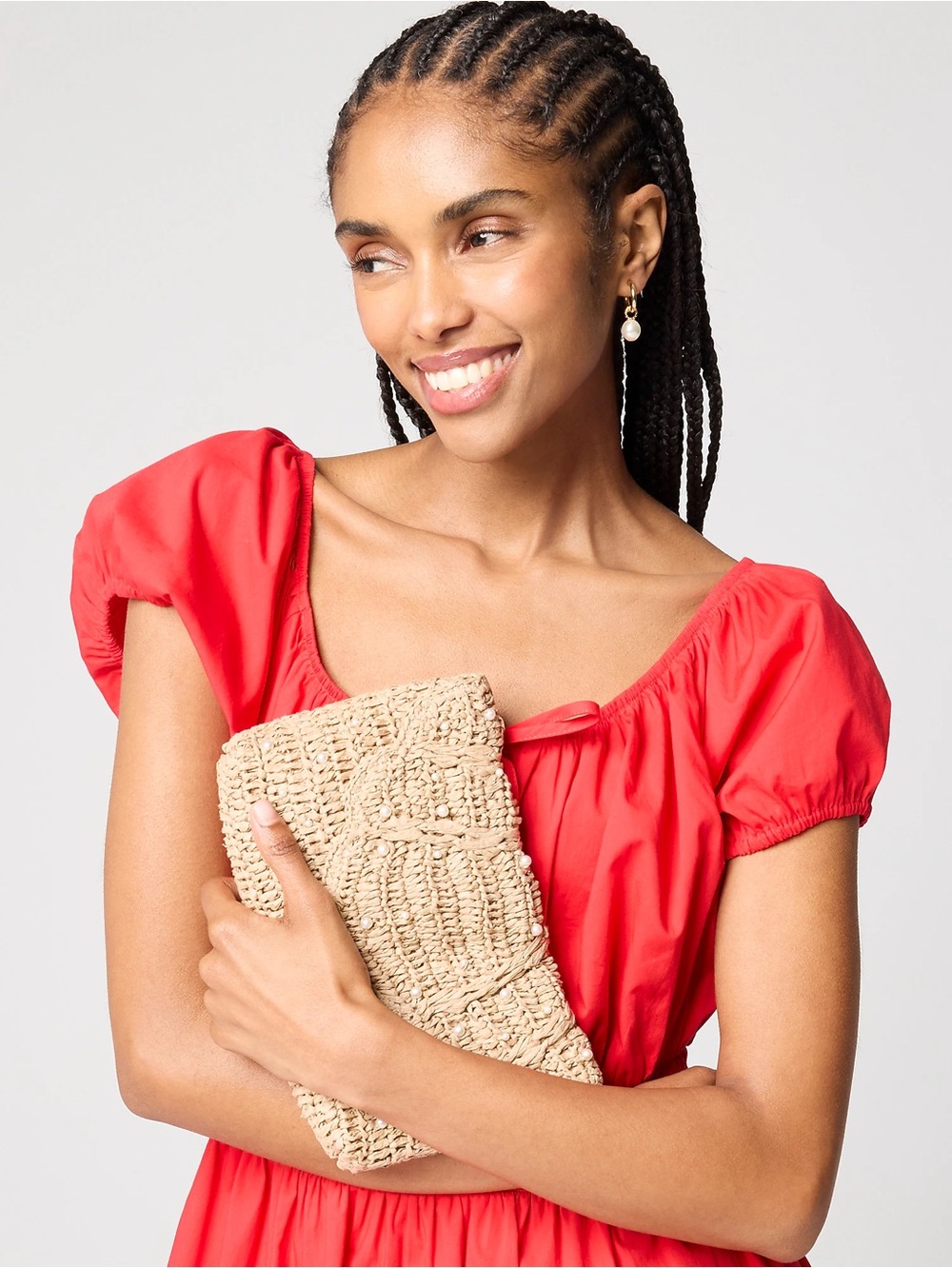 NWT J.Crew Straw Pearl Clutch